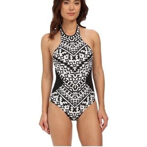Seafolly Aztec One Piece Swimsuit Halter Cutout Size 10​ Resortwear festival